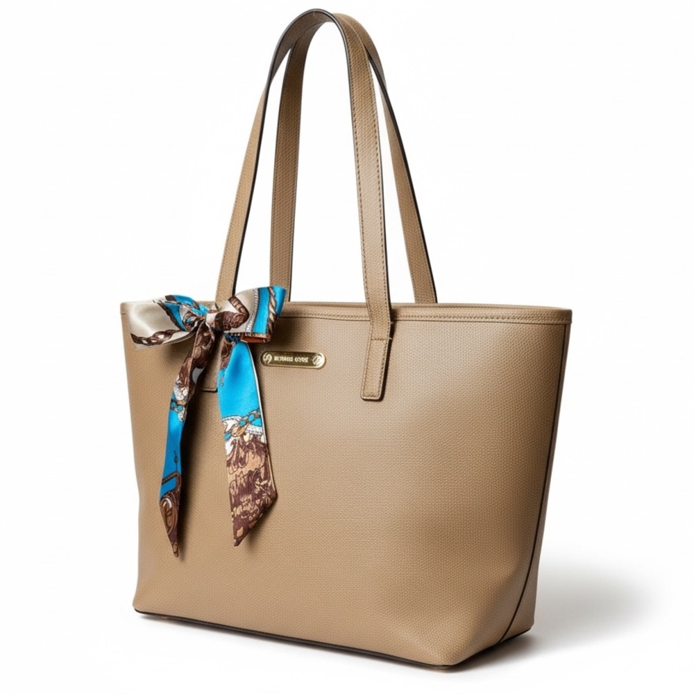 Michael Kors Taupe Tote Bag with Blue Scarf EUC